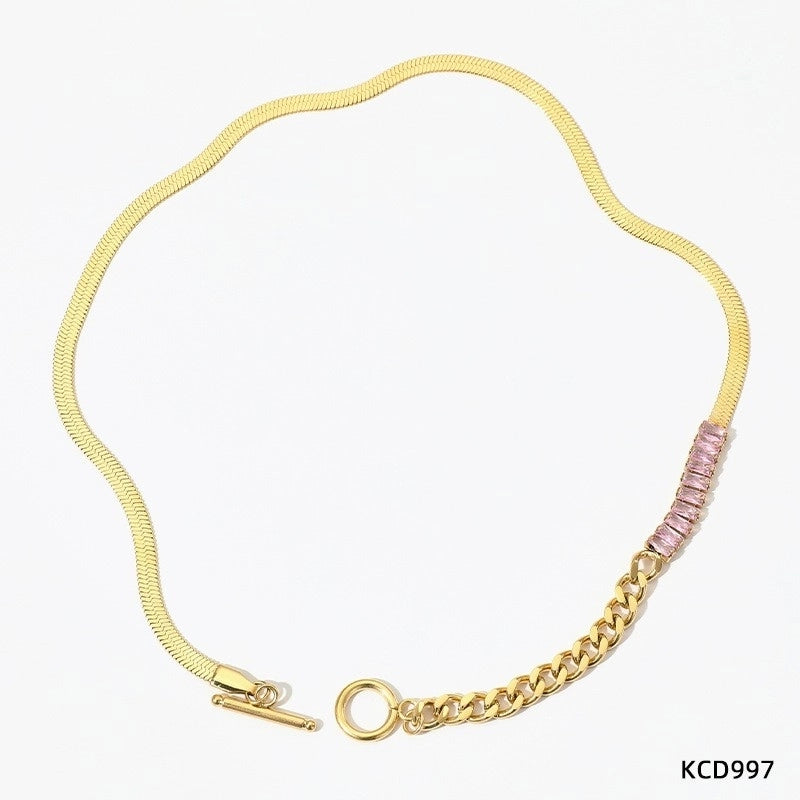 Retro Square 304 Stainless Steel Zircon 16K Gold Plated White Gold Plated Gold Plated Inlay Stainless Steel Necklaces