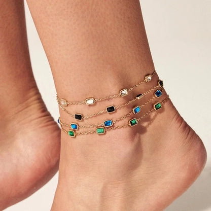 Hawaiian Vacation Modern Style Square 304 Stainless Steel Zircon 16K Gold Plated White Gold Plated Gold Plated Plating Inlay Bracelets Anklet Necklace