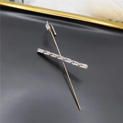 2 Pieces Trendy Zircon Ear Hook Piercing Ear Pin Female Net Red Personality Design Surrounding Ear Bone Clip Oblique Line Earrings