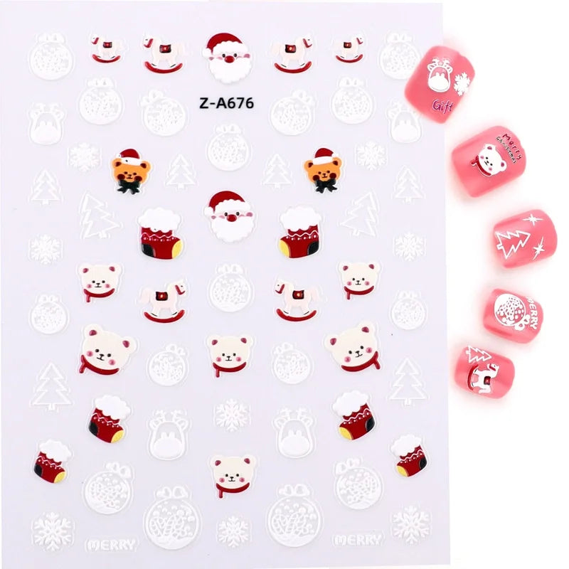 Popular Style Nail Art 5D Embossed Christmas Sticker Nail Art Sticker Christmas Gift Santa Claus Hat In Stock