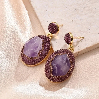 1 Pair/Package Casual Vintage Style Vacation Square Oval Polishing Inlay Copper Acrylic Rhinestones Clay 18K Gold Plated Drop Earrings