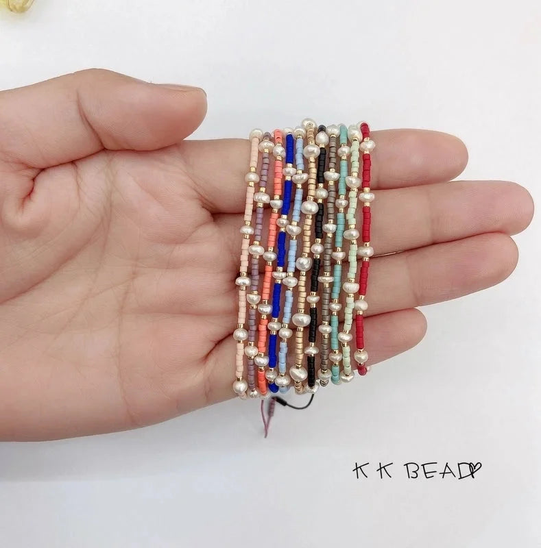 1 Piece Minimalist Color Block Freshwater Pearl Glass Beaded Bracelets