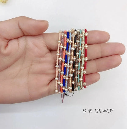 1 Piece Minimalist Color Block Freshwater Pearl Glass Beaded Bracelets