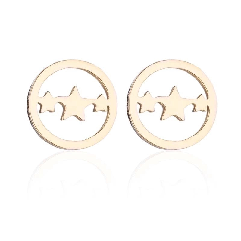 1 Pair Fashion Star Moon Tree Plating Hollow Out 304 Stainless Steel 18K Gold Plated Ear Studs