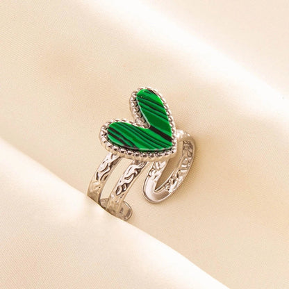 304 Stainless Steel Minimalist Inlay Heart Shape Artificial Gemstones Rings