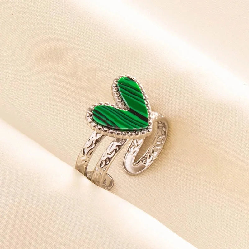 304 Stainless Steel Minimalist Inlay Heart Shape Artificial Gemstones Rings