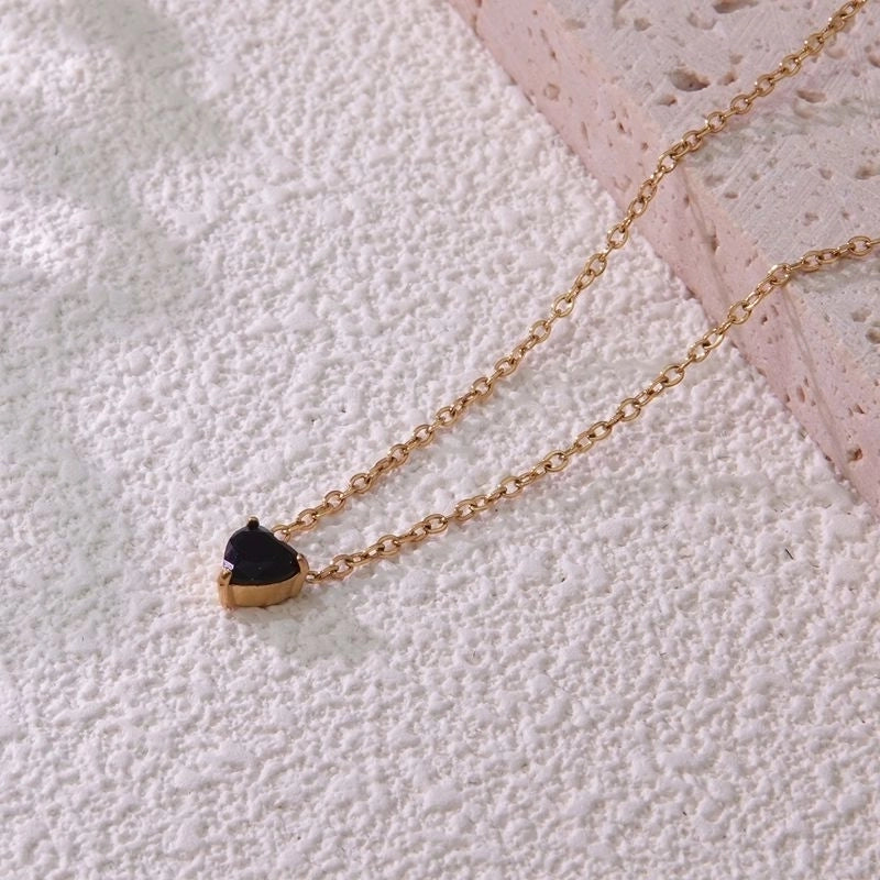 Sweet Minimalist Commute Heart Shape 304 Stainless Steel Rhinestones Birthstone 18K Gold Plated Inlay Necklace