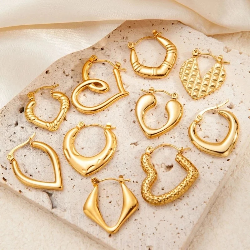 1 Pair Minimalist Heart Shape Titanium Steel Hoop Earrings