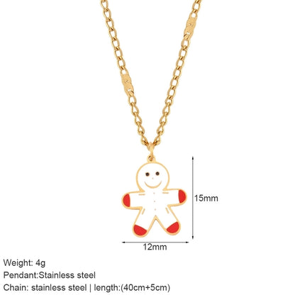 Nordic Style Classic Style Gingerbread Moon 316L Stainless Steel Plating Pendant Necklace