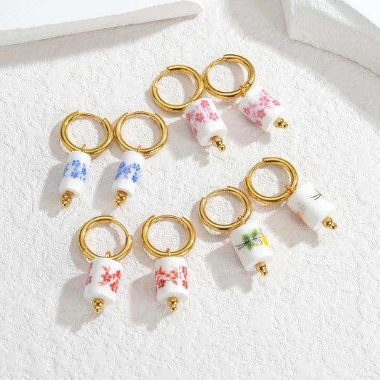 1 Pair Chinoiserie Vintage Style Flower 304 Stainless Steel 18K Gold Plated Drop Earrings