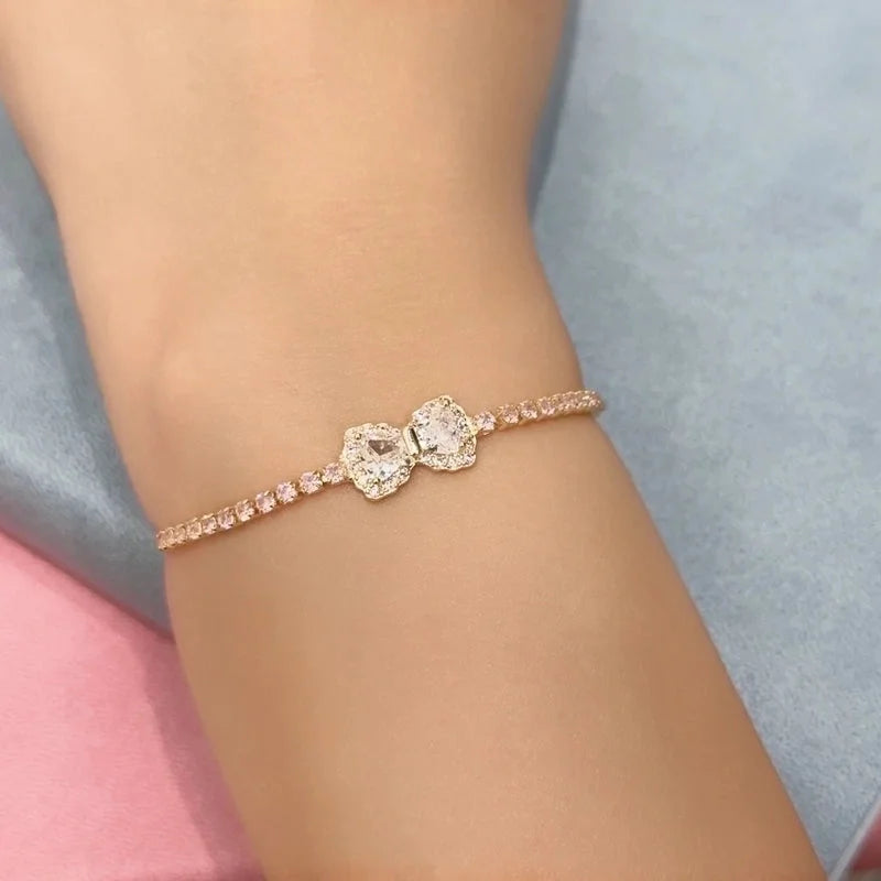 Sweet Heart Shape Flower Butterfly Copper Inlay Zircon Bracelets