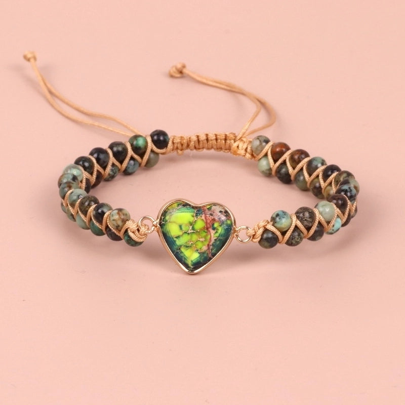 1 Piece Minimalist Heart Shape Turquoise Glass Knitting Bracelets