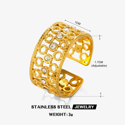 Minimalist Classic Style Round Eye 304 Stainless Steel Rhinestones 18K Gold Plated Plating Inlay Rings