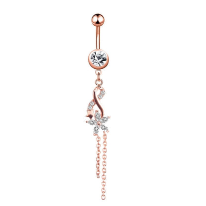 Minimalist Water Droplets Flower Butterfly Stainless Steel Inlay Zircon Women's Belly Ring