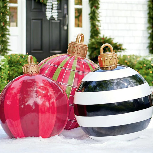 2 Pieces Christmas Decoration Balloon 60cm Outdoor Fun Festive Atmosphere Printed Pvc Inflatable Christmas Ball Craft Ornament