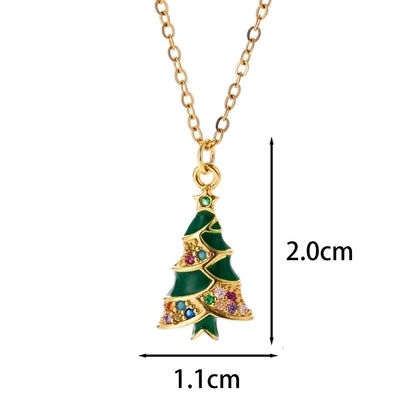 Classic Style Christmas Hat Christmas Tree Santa Claus Stainless Steel Copper Plating Inlay Zircon 18k Gold Plated Pendant Necklace
