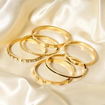 Minimalist Round Stainless Steel 18K Gold Plated Zircon Bangle In Bulk