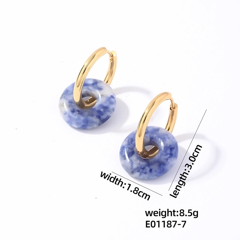 1 Pair Casual Minimalist Round Plating 304 Stainless Steel Natural Stone Earrings