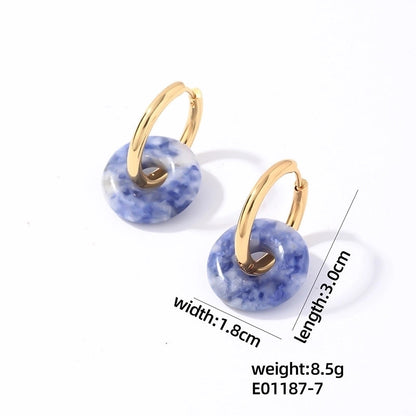 1 Pair Casual Minimalist Round Plating 304 Stainless Steel Natural Stone Earrings