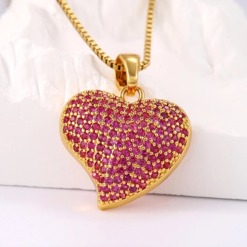 Hip-Hop Minimalist Shiny Heart Shape 304 Stainless Steel Copper Zircon 18K Gold Plated Inlay Pendant Necklace