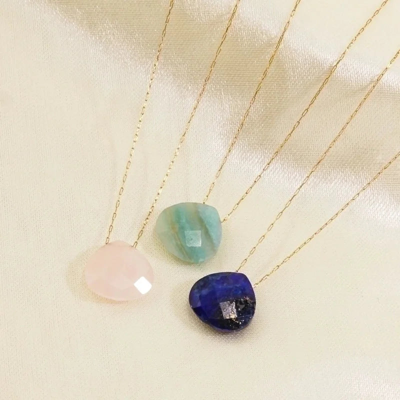 3 Pieces 304 Stainless Steel Natural Stone 14K Gold Plated Classic Style Plating Water Droplets Pendant Necklace