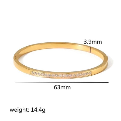 Minimalist Rectangle Stainless Steel Polishing Plating Inlay Zircon 18k Gold Plated Bangle