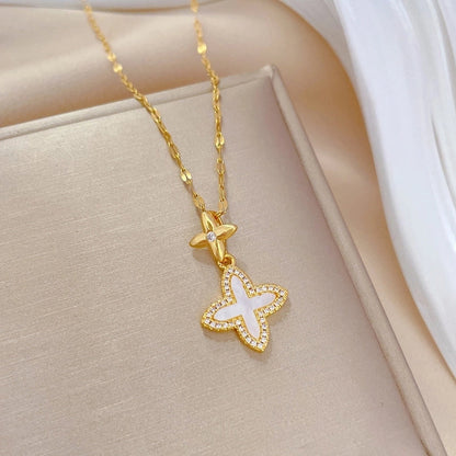 Casual Flower Titanium Steel Copper Inlay Zircon Pendant Necklace