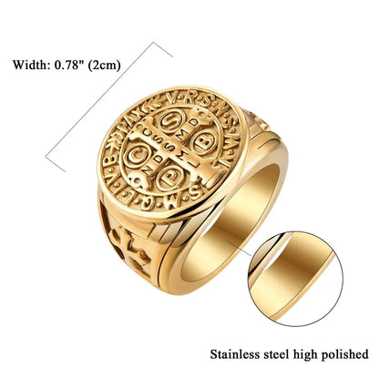 Men's St. Benedict Vintage Titanium Steel Ring Roman Cross Protection Christmas Gift