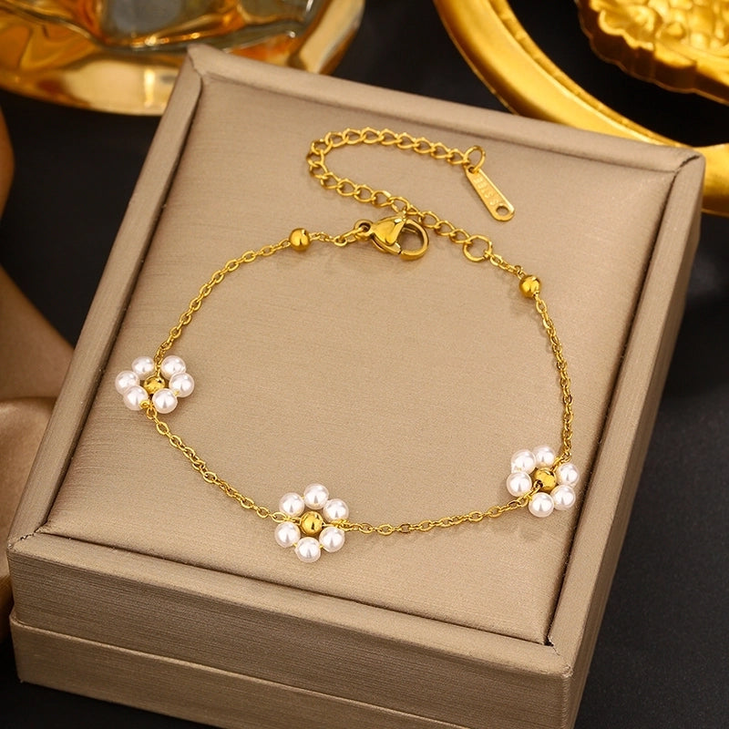 Sweet Geometric Solid Color 304 Stainless Steel 18K Gold Plated Plastic Bracelets In Bulk