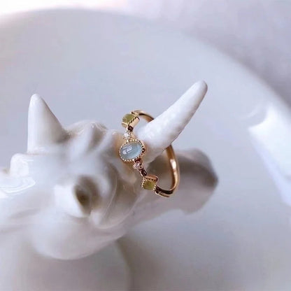 Minimalist Geometric Copper Inlay Artificial Gemstones Open Rings