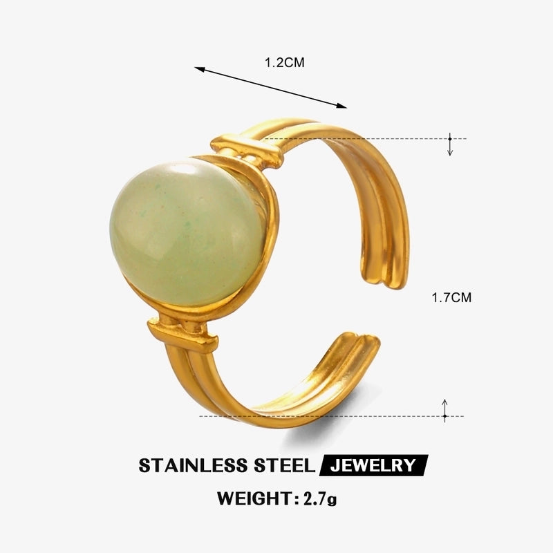 Vintage Style Oval 304 Stainless Steel Natural Stone 18K Gold Plated Plating Inlay Open Rings