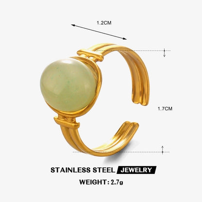Vintage Style Oval 304 Stainless Steel Natural Stone 18K Gold Plated Plating Inlay Open Rings