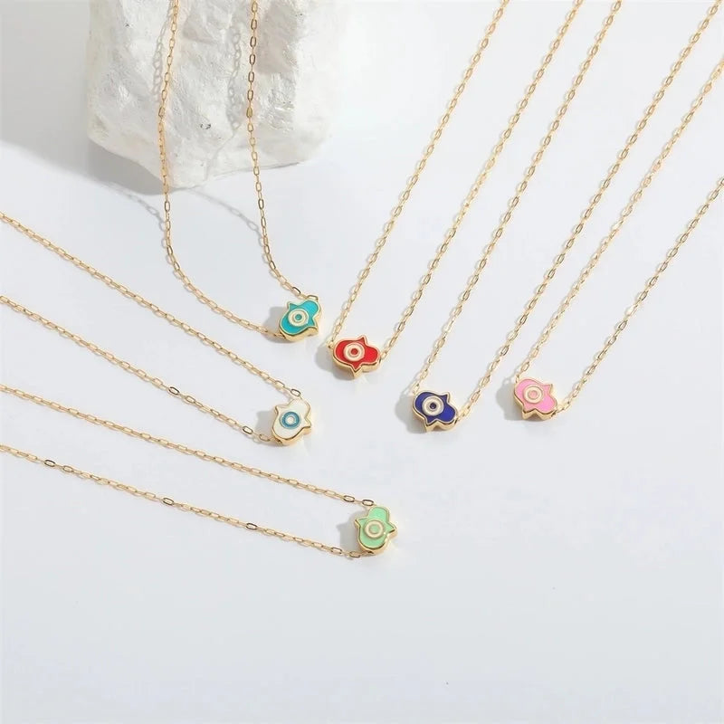 Copper 14K Gold Plated Enamel Pendant Necklace