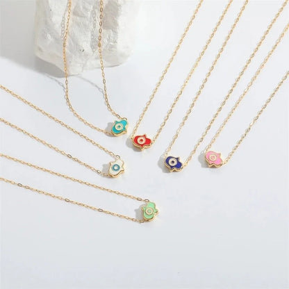 Copper 14K Gold Plated Enamel Pendant Necklace