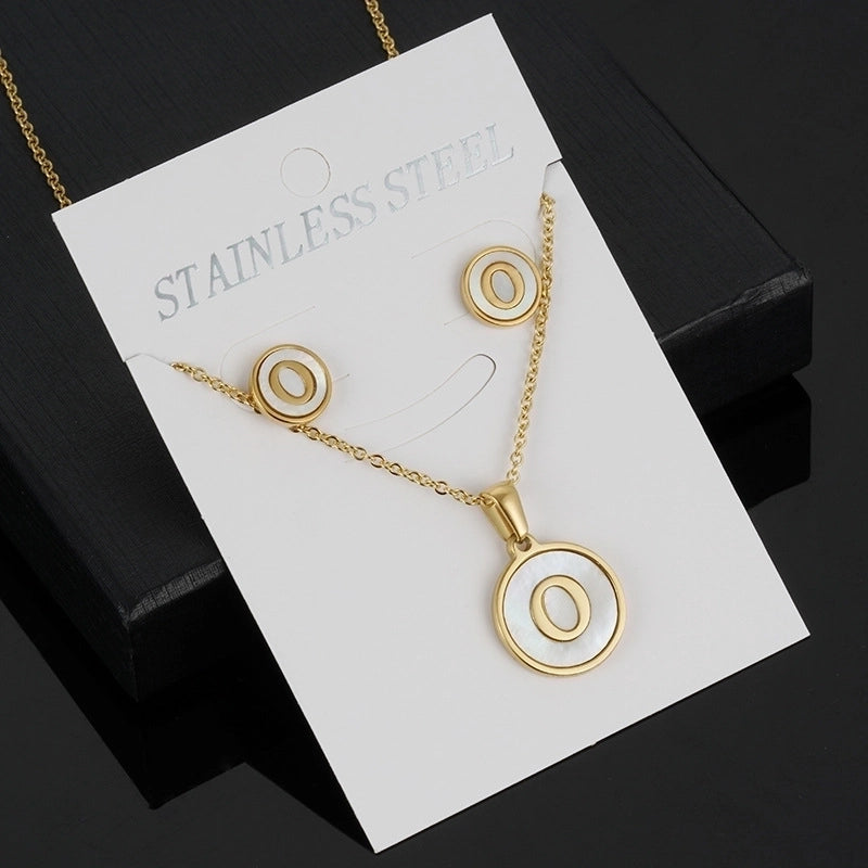 Minimalist Round Letter 304 Stainless Steel Shell 18K Gold Plated Gold Plated Stainless Steel Jewelry Sets