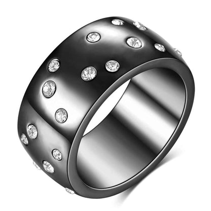 Ig Style Vintage Style Geometric Titanium Steel Inlay Zircon Wide Band Rings