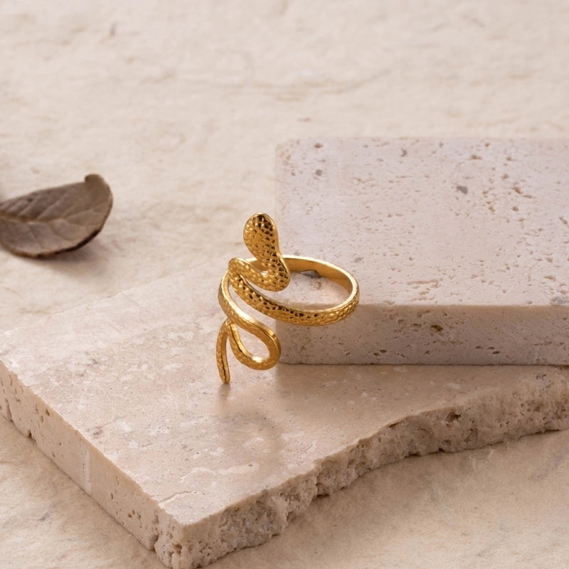 INS Style Minimalist Solid Color Snake 304 Stainless Steel Plating Hollow Out Open Ring