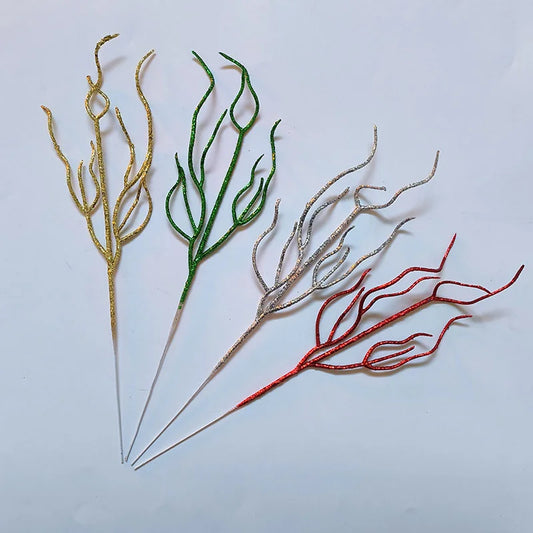 10 Pieces Christmas Decoration Real Tree Branches Golden Bells Dried Tree Branches Leaf Material Accessories Glitter Dried Tree Branches Festive Atmosphere Party Branches