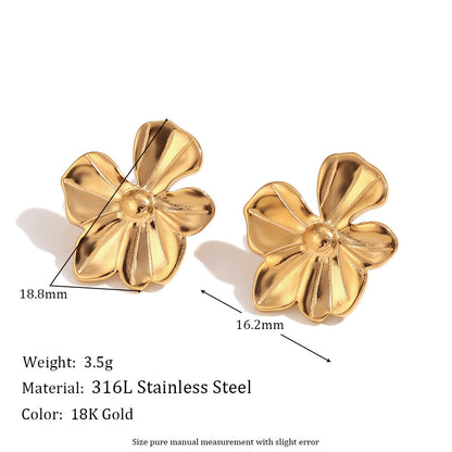 Fashion Petal Geometric Flower Stainless Steel 18K Gold Plated Stud Earrings