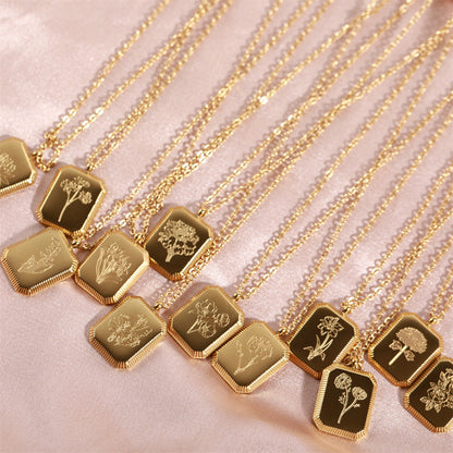 Vintage Retro Camellia Rose Tulip Flower Titanium Steel Necklaces