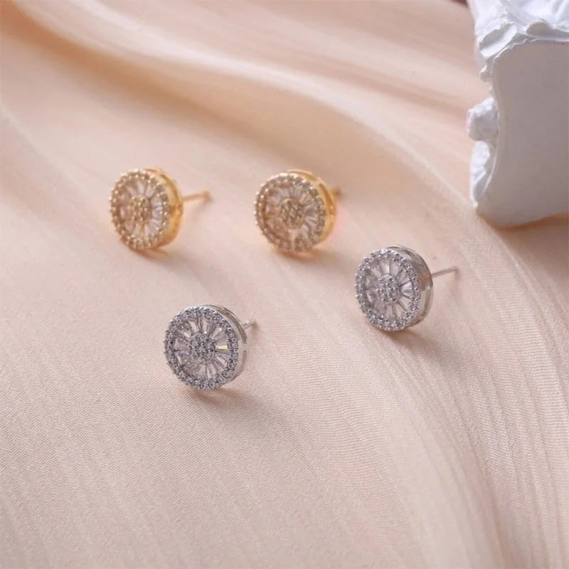 1 Pair Hip-hop Minimalist Shiny Round Square Plating Inlay Copper Zircon Gold Plated Ear Studs