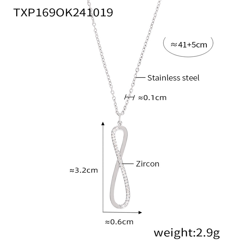 Elegant Luxurious Infinity 304 Stainless Steel Zircon 18K Gold Plated Plating Inlay Bracelets Necklace