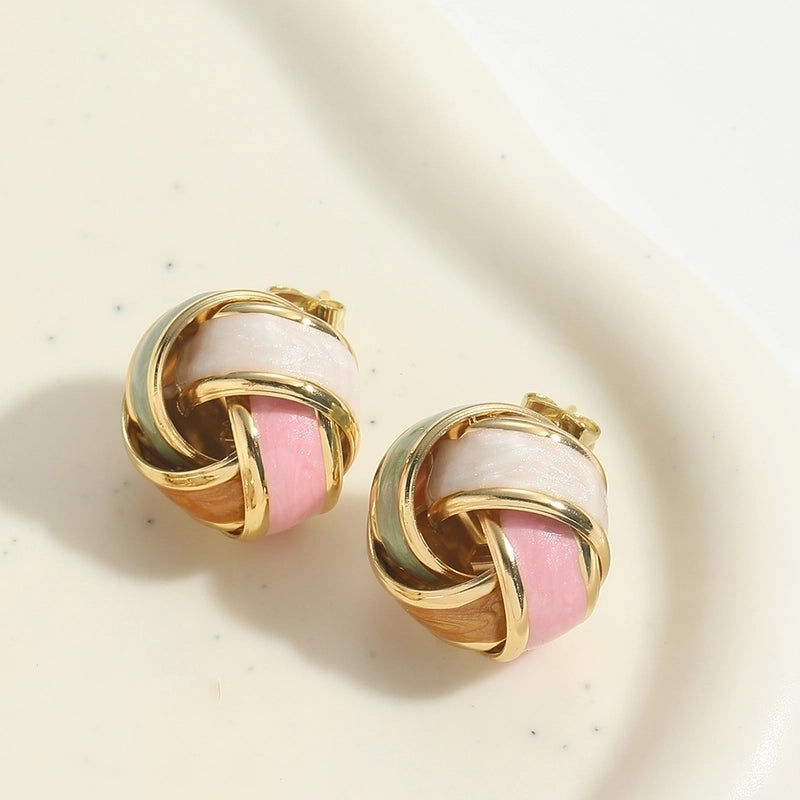 1 Pair Elegant Round Copper 14K Gold Plated Ear Studs