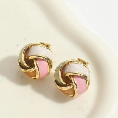 1 Pair Elegant Round Copper 14K Gold Plated Ear Studs