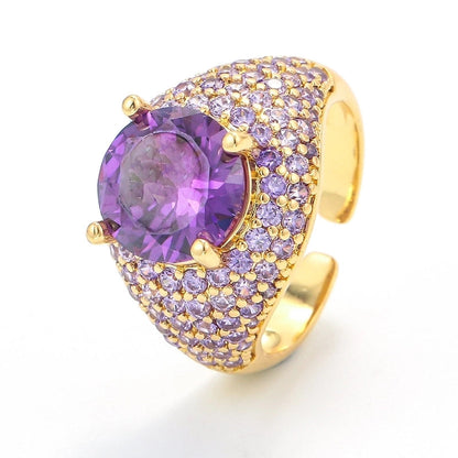 Fashion Colored Zircon Micro-inlaid Copper Ring