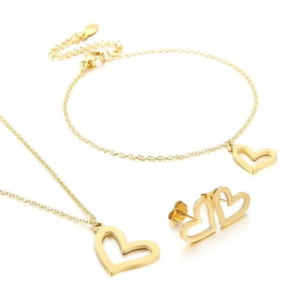 Minimalist Classic Style Heart Shape Stainless Steel Titanium Steel 18K Gold Plated Plating Bracelets Earrings Necklace