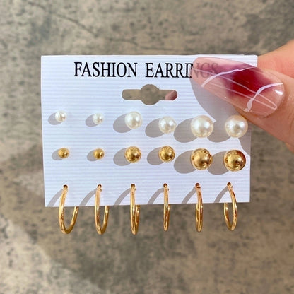 Geometric Plating Alloy Pearl Hoop Earrings