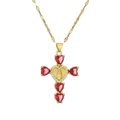 Minimalist Commute Human Cross Heart Shape Titanium Steel Copper Zircon Plating Inlay Pendant Necklace
