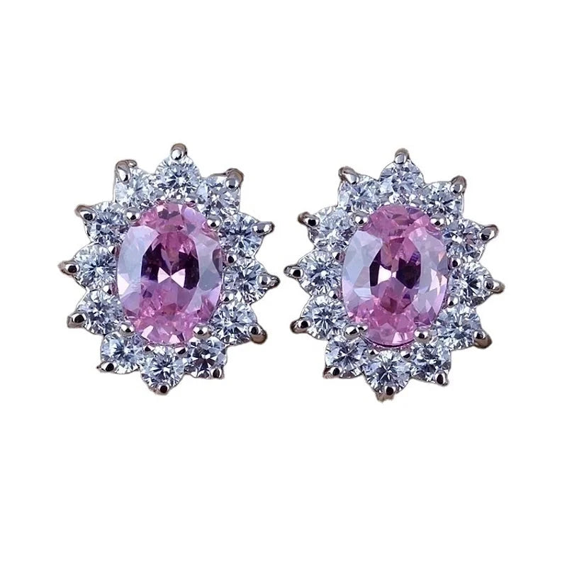 1 Pair Vintage Style Shiny Oval Plating Inlay Copper Zircon White Gold Plated Ear Clips Ear Studs