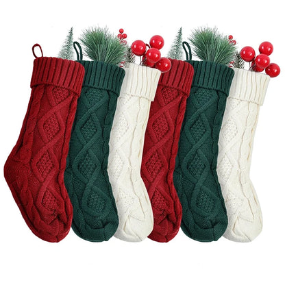 Large Christmas Socks Candy Bag Scene Layout Decoration Ornaments Knitted Gift Bag Rhombus Wool Gift